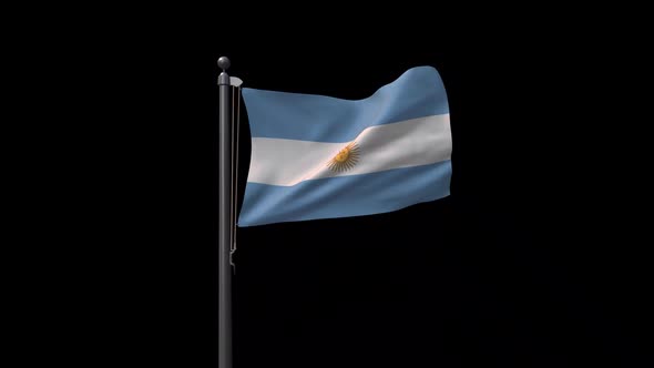 Argentina Flag On Flagpole With Alpha Channel