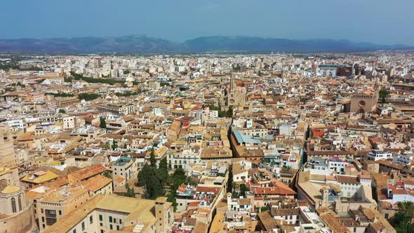 Aerial Drone Video Footage Famous Cathedral La Seu in Palma De Mallorca Spain