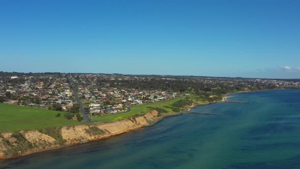 AERIAL ORBITAL Over Clifton Springs On Blue Sunny Day, Australia