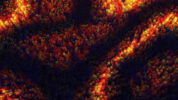 Waves of Orange Color Runs Along Glow Blocks Form a Beautiful Pattern on Waving Surface Like Garland