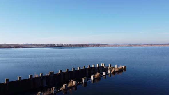 Dam Lake Under Blue Cloudy Sky Aero