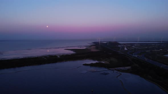 Colorful Sky At Brielse Meer In Rotterdam, Netherlands aerial