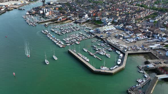 Cowes Marina on the Isle of Wight in the Summer Aerial View