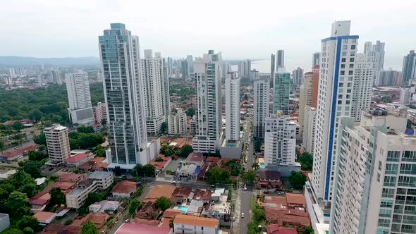 Aerial drone footage of residential  area in Panama city