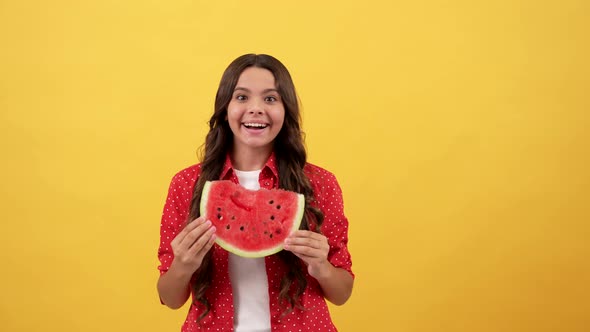 Surprised Teen Girl Smell Water Melon Slice Vitamin