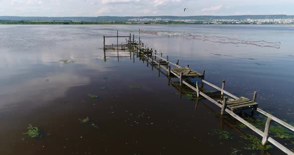 Aerial view of old fishing dock, Varna lake, Bulgaria