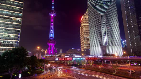 Pudong New Area of Shanghai at Chinese Street Road Timelapse