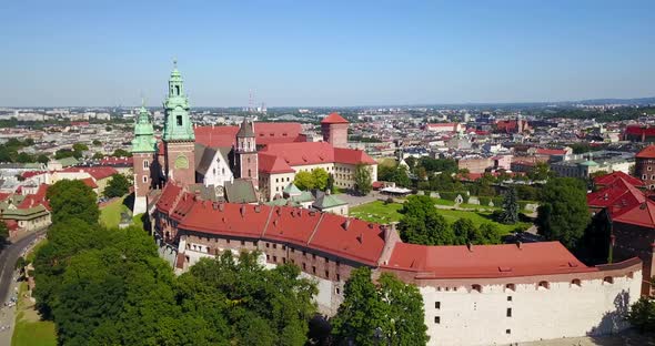 Aerial View of Wawel Castle in Krakow, Poland.