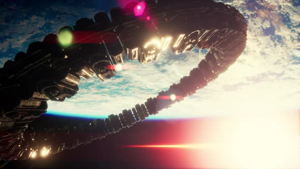 Highly Detailed Huge Spaceship Approaching to the Earth alt