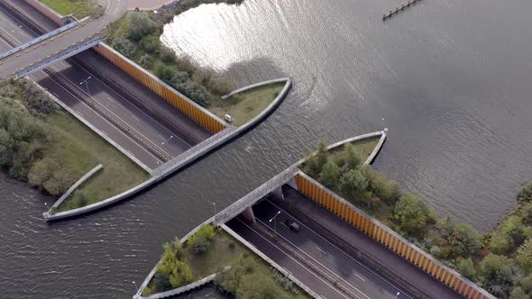 An Aqueduct in the Netherlands Allowing Ships to Pass Over a Motorway