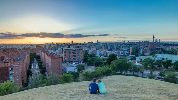 Panoramic Sunset Timelapse View of Madrid Spain