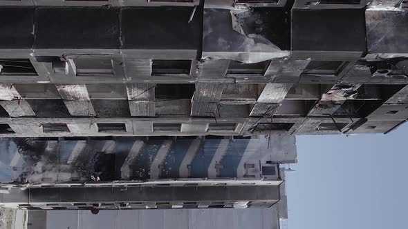 Vertical Video of a Multistorey Building Destroyed During the War in Ukraine