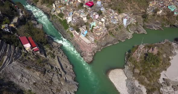 AERIAL: Ganga river in Rishikesh India