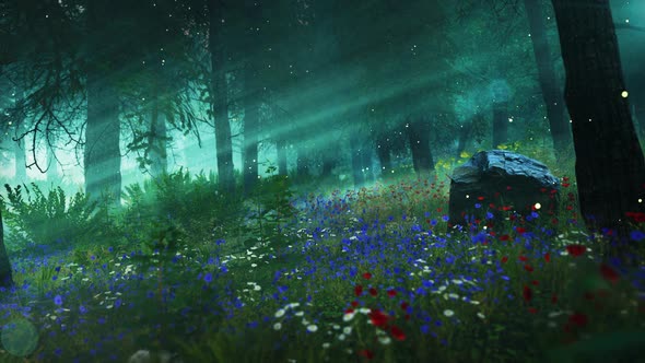 stylized flower field in a forest V02 HD