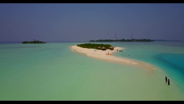 Aerial above landscape of beautiful coast beach wildlife by blue lagoon with white sandy background 