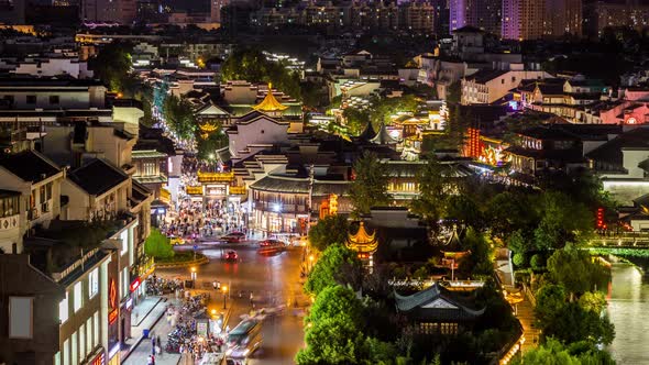 Time Lapse of Nanjing Confucius Temple scenic region and Qinhuai River