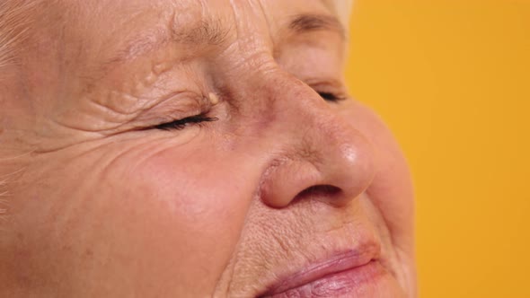 Close Up Shot of the Green Eyes of an Elderly Sad Woman