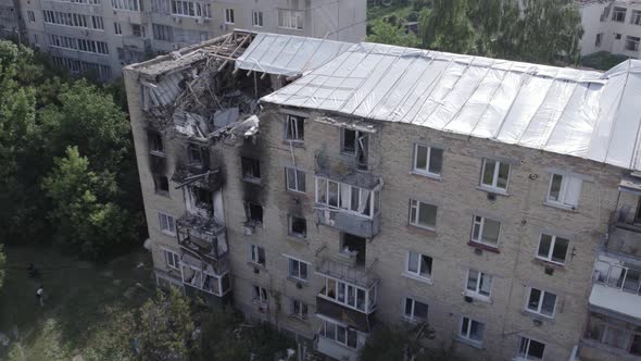 Aerial View of a Destroyed Building in the City of Makariv Ukraine