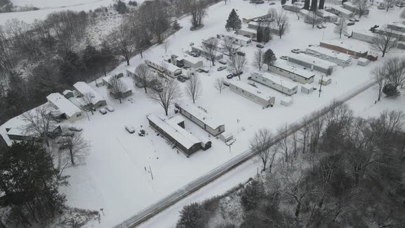 Drone view of mobile home park in western Wisconsin,