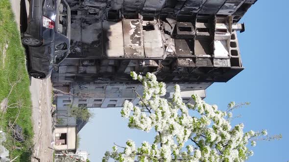 Vertical Video of a Destroyed Building in Borodyanka Ukraine