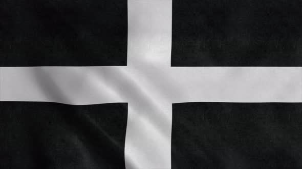 Flag of Cornwall City of England Waving in Wind