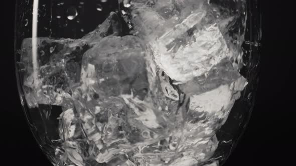 Ice Cubes Falling Glass Closeup Super Slow Motion