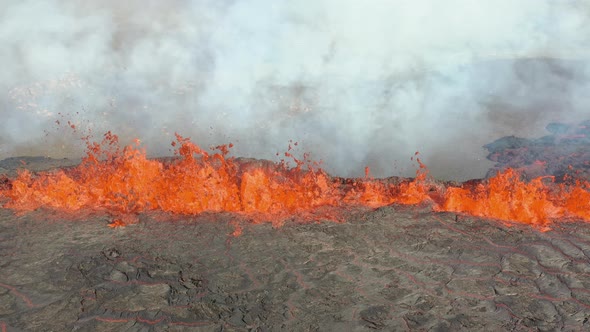 Fagradalsfjall Volcano Blowing in Iceland - Aerial View