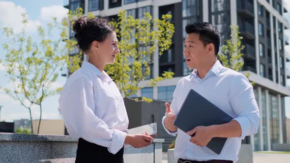 Multinational Office Workers Talking Outdoors