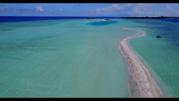 Aerial above sky of exotic seashore beach trip by blue sea with white sandy background of a dayout i