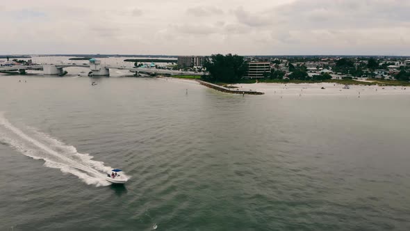 Top View of a Speedboat Leaving the City of St