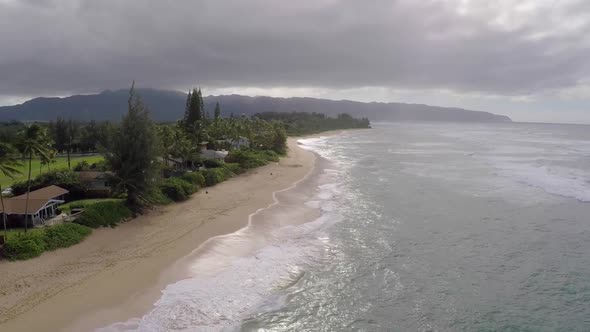 Aerial view of the beach and ocean in Hawaii
