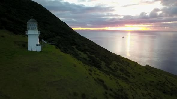 Brett lighthouse in New Zealand during sunset