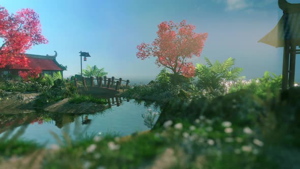 Zen garden at a calm morning alt