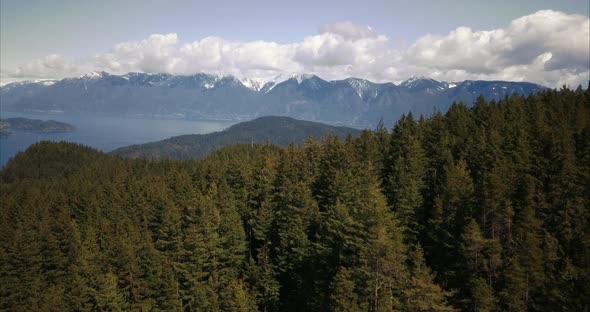 Aerial view of Bowen Island forest and Mountains, variation