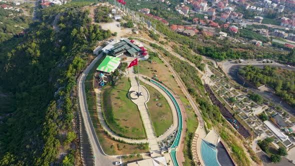 Turkish Flag in the Park of Alanya Aerial Shoot