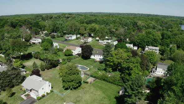 Aerial Drone View of American Suburb at Summertime
