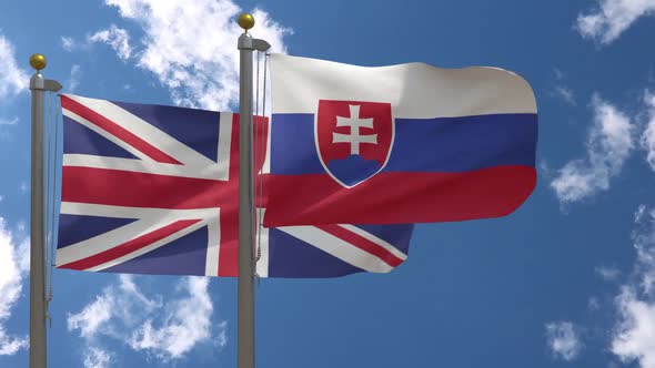 United Kingdom Flag Vs Slovakia Flag On Flagpole