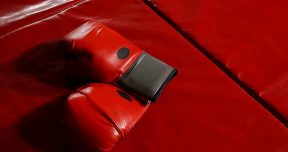 Boxing gloves on the boxing ring