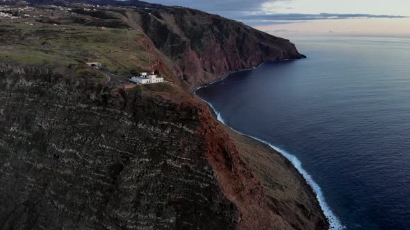 Drone Circle Around Famous Ponta Do Pargo Lighthouse View Point