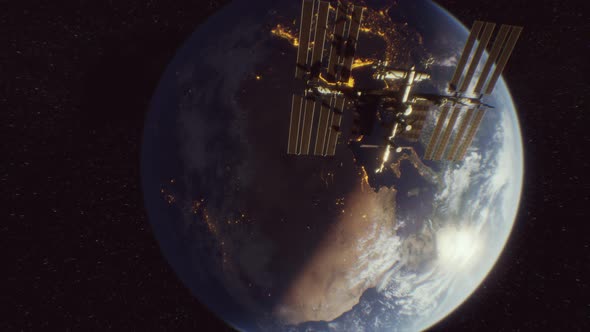 International Space Station in Outer Space Over the Planet Earth Orbit alt