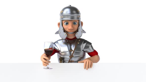Fun 3D cartoon roman soldier with a glass of wine alt