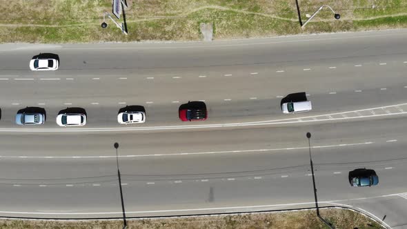 Aerial view of the road and cars.