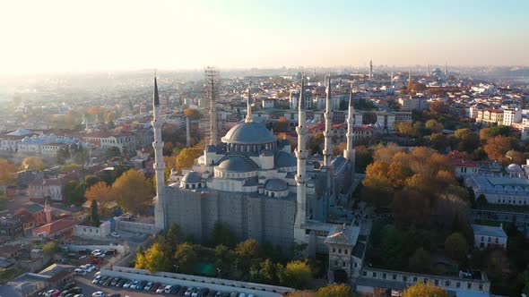 Camlica Mosque and Istanbul Sunset Drone Video