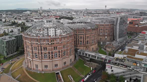 Gasometer Buildings in Vienna From Above