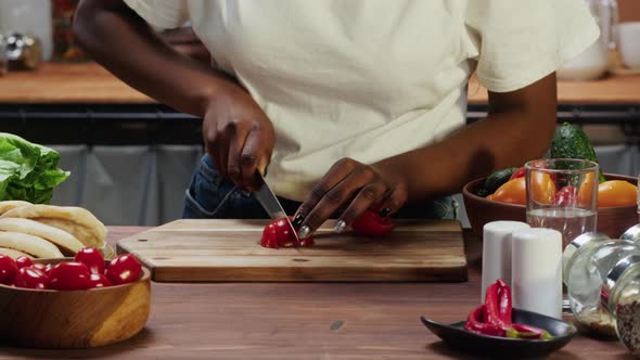 African American Chef Cooking Vegetable Salad