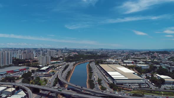 Famous buildings and highway road at downtown Sao Paulo Brazil.