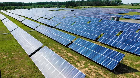 Solar panels in aerial view. Source of energy to generate electricity creating sustainable energy