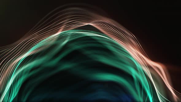 4k looped abstract background of glow particles form lines