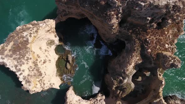 Aerial view of Ponta da Piedade rock formations in Lagos, Portugal