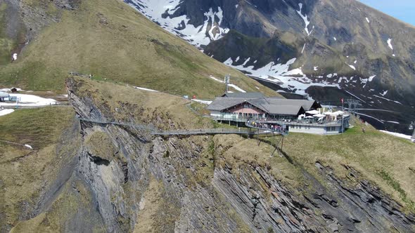 Drone over the cliff walk at Grindelwald First, Switzerland